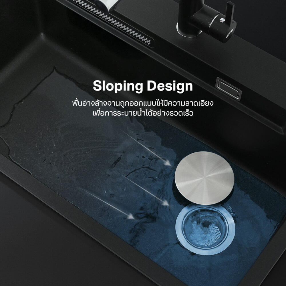 ซิงค์ล้างจานแกรนิตม่ายน้ำตก 1 หลุม หินแกรนิตสังเคราะห์ EVE รุ่น ROMA 750/480 BLACK ขนาด 75 ซม. สีดำ